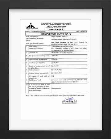 Aaoi Completion Certification Jabalpur Airport